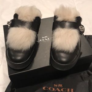 COACH Shearling Lo-Top Leather Slides/Slippers